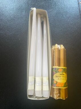 White Taper Candles & Gold Home Decor Candle Set
